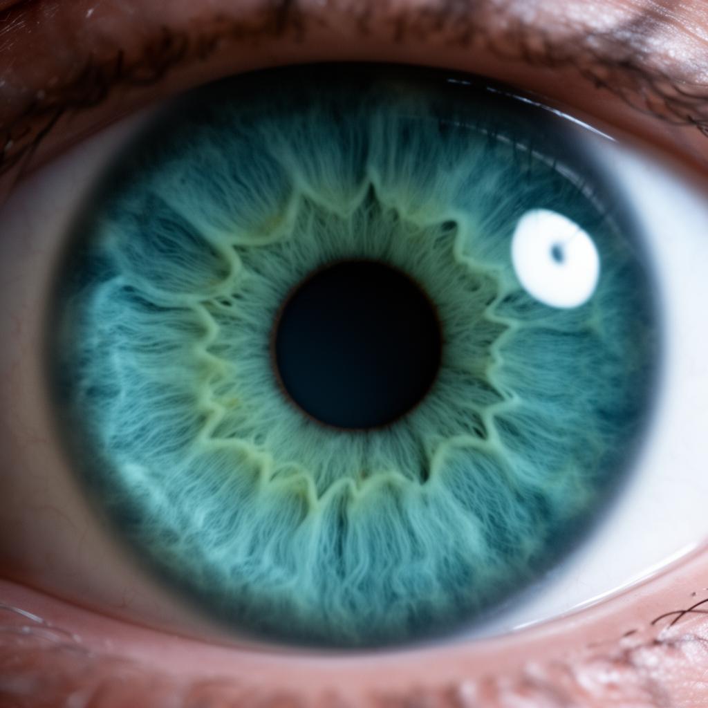 Realistic photograph of a Blue-Green (Teal) iris